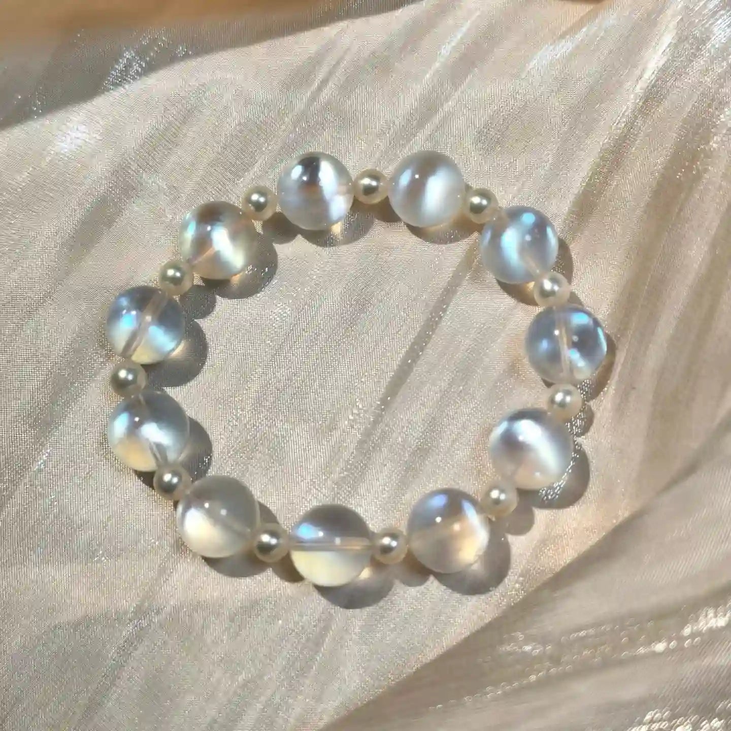 White moonstone bracelet with intuition, emotional balance and chakra energy
