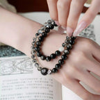 Double Wrap Natural Silver Obsidian Bracelet