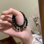 Double Circle Black Obsidian Bracelet – Healing Crystal Bracelet for Protection, Grounding & Energy Cleansing