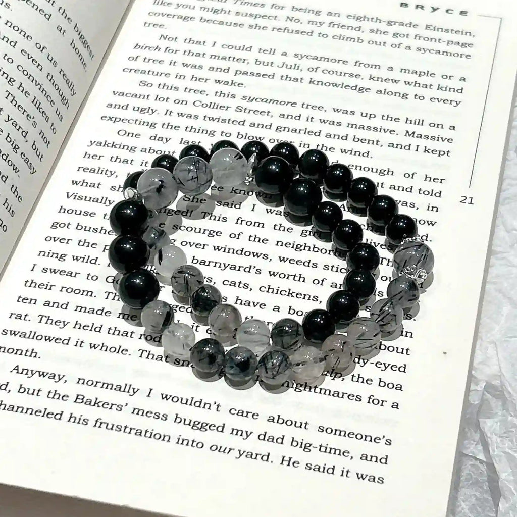 Double Circle Black Obsidian & Black Tourmaline Bracelet – Crystal Healing Bracelet for Protection & Negative Energy Removal