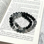 Double Circle Black Obsidian & Black Tourmaline Bracelet – Crystal Healing Bracelet for Protection & Negative Energy Removal