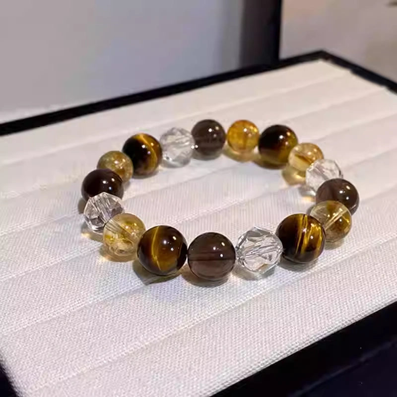Tiger Eye, Clear Quartz and Citrine Bracelet – Wealth, Protection & Clarity