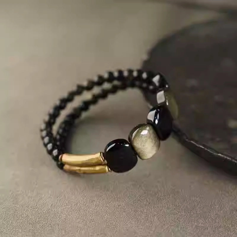 Vintage Black Obsidian Bracelet for Protection & Grounding