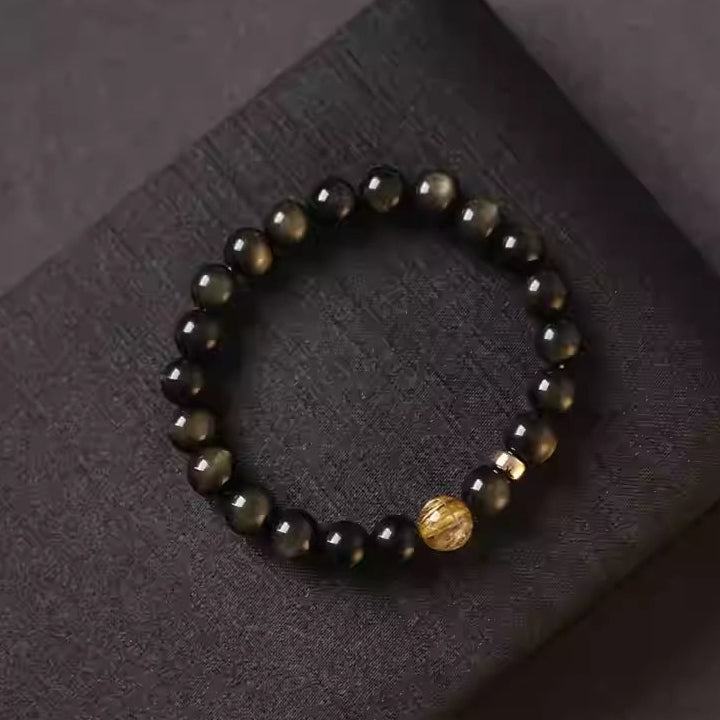 Gold Obsidian Wealth Bracelet with Citrine Center Stone