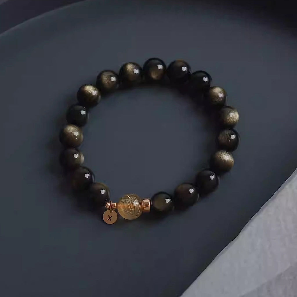 Gold Obsidian Wealth Bracelet with Citrine Center Stone