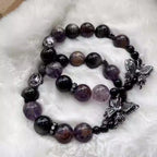 Gothic Amethyst Bracelet with Butterfly Charm - For Transformation and Rebirth