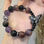 Gothic Amethyst Bracelet with Butterfly Charm - For Transformation and Rebirth