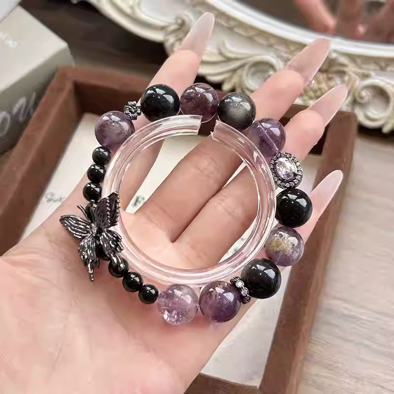 Designer women amethyst bracelet featuring purple crystal beads