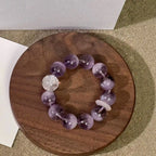 Real amethyst bracelet with white phantom quartz beads for inner wisdom and focus