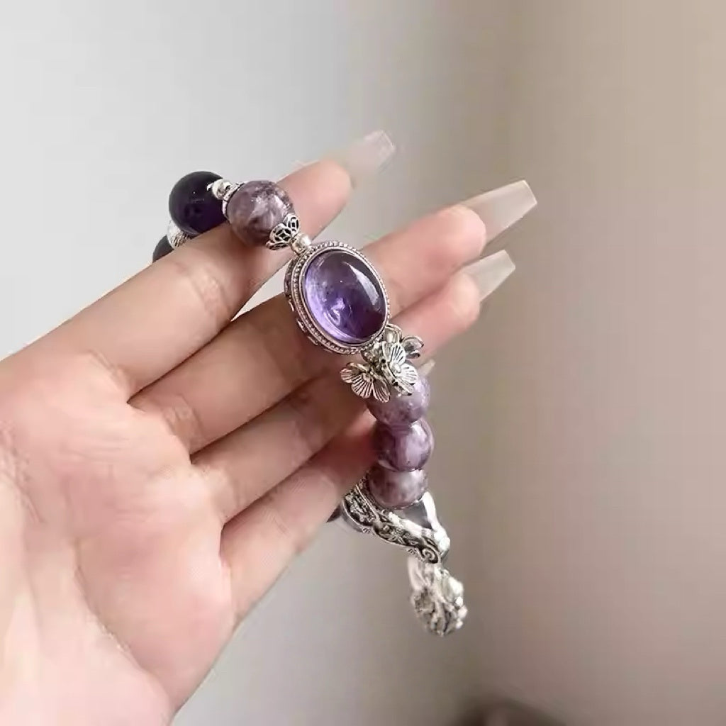 Amethyst gemstone bracelet with purple crystal stones designed for women
