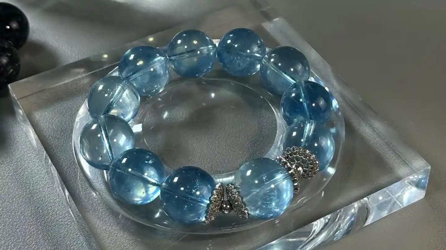 Aquamarine crystal bracelet with natural blue gemstone beads