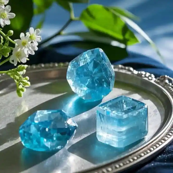 Aquamarine stone birthstone with natural gemstone texture