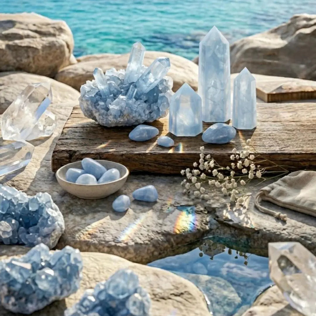 Aquamarine stone natural blue crystal gemstones with crystal texture