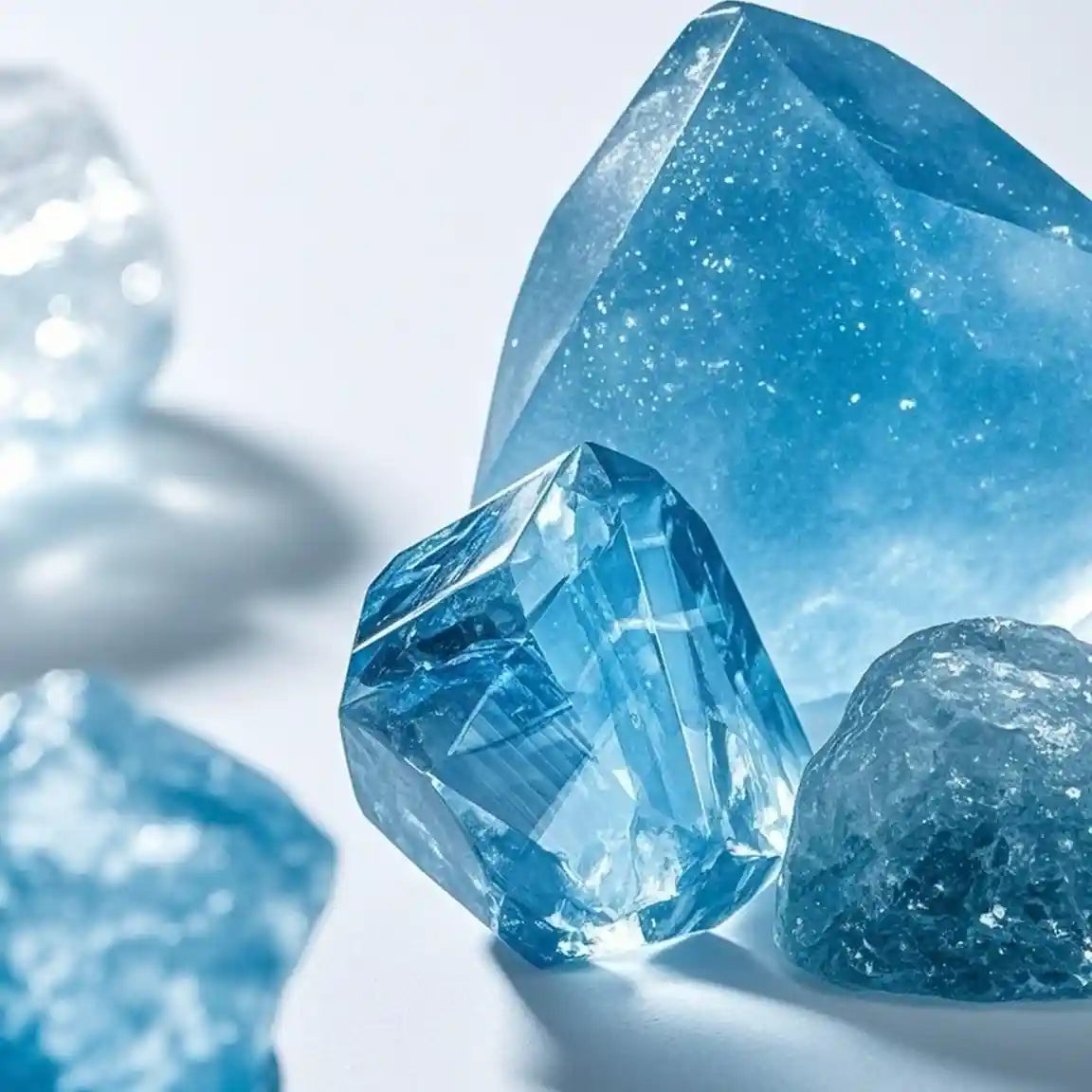 Natural aquamarine stones, symbolizing inner peace and emotional harmony