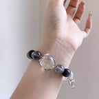 Black obsidian bracelet for wealth and prosperity with natural crystal gemstones