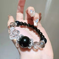 Black obsidian bracelet with clear quartz, energy jewelry for healing and protection