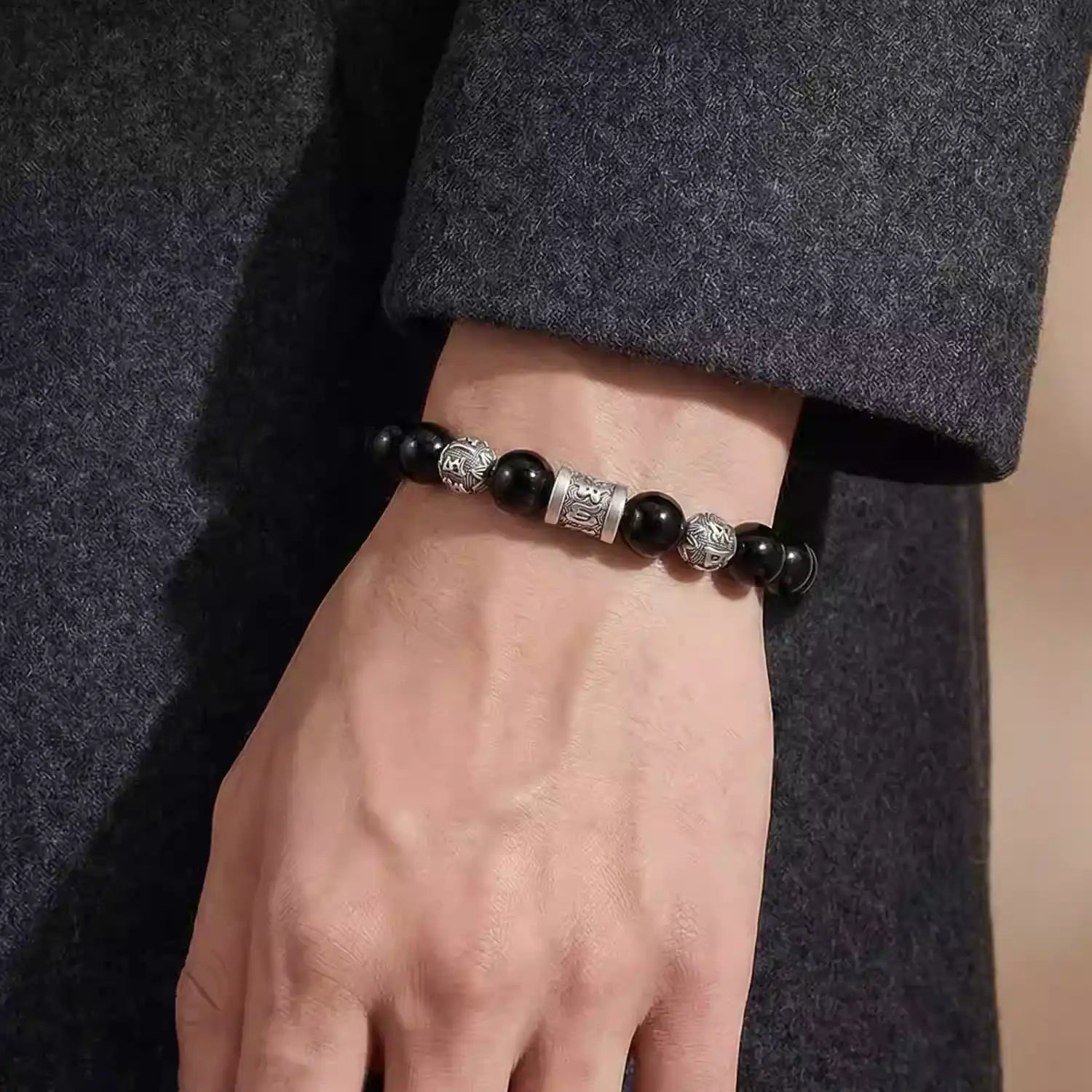 Black obsidian protection crystal bracelet​for men for confidence and power