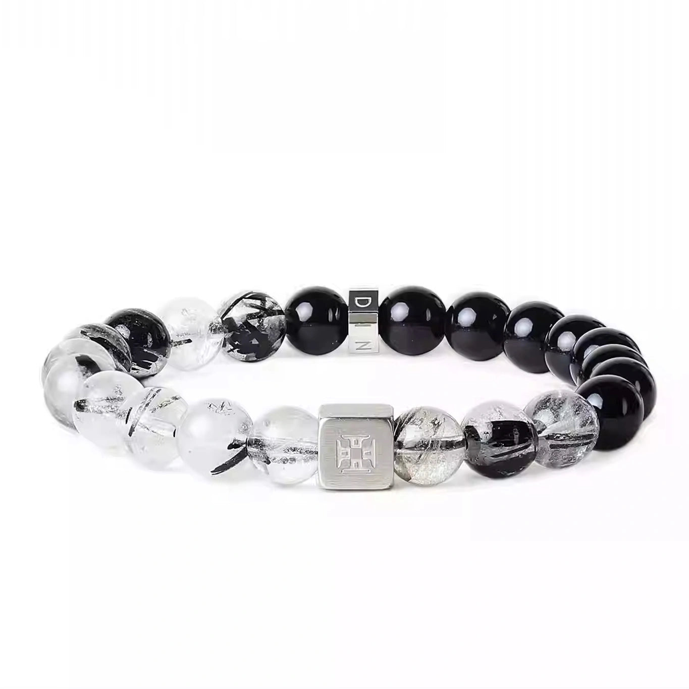Black agate and black rutilated quartz bracelet for men showing healing and protective properties