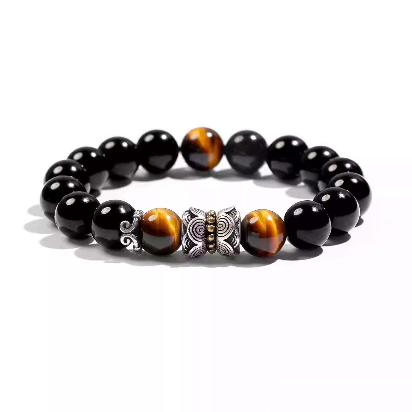 Black tourmaline and tiger eye bracelet for men with spiritual meaning
