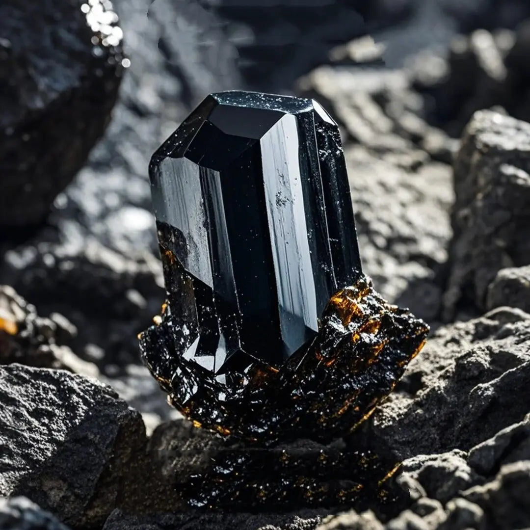 Black tourmaline crystal with dark color and unique mineral patterns