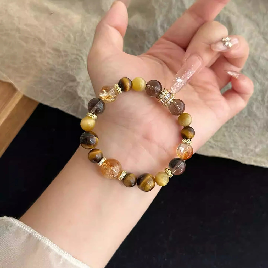 Citrine and tiger eye beads bracelet for wealth, success and personal power