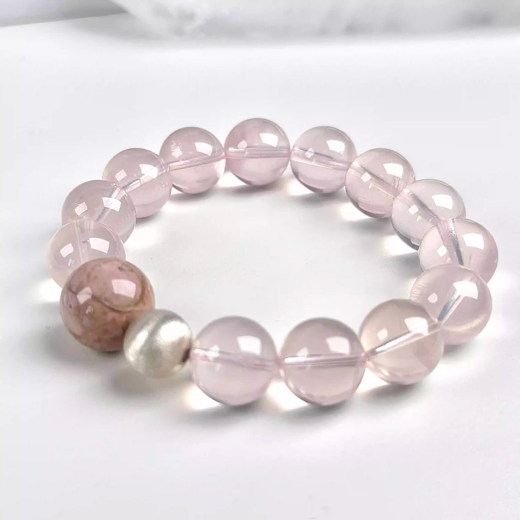 Women rose quartz gemstone bracelet with natural pink crystal beads attracts love