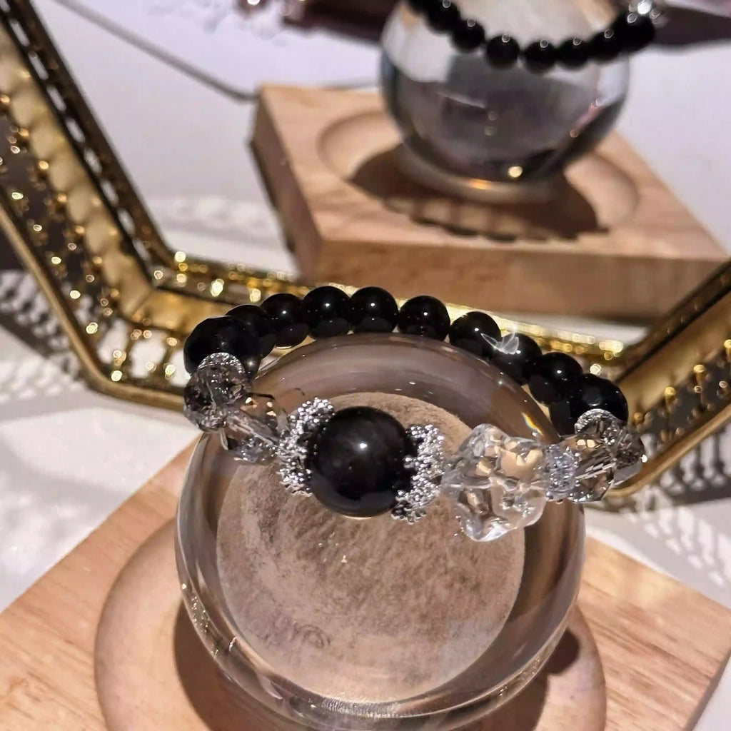 Clear quartz bracelets black obsidian for women, cleansing negative energy and purifying