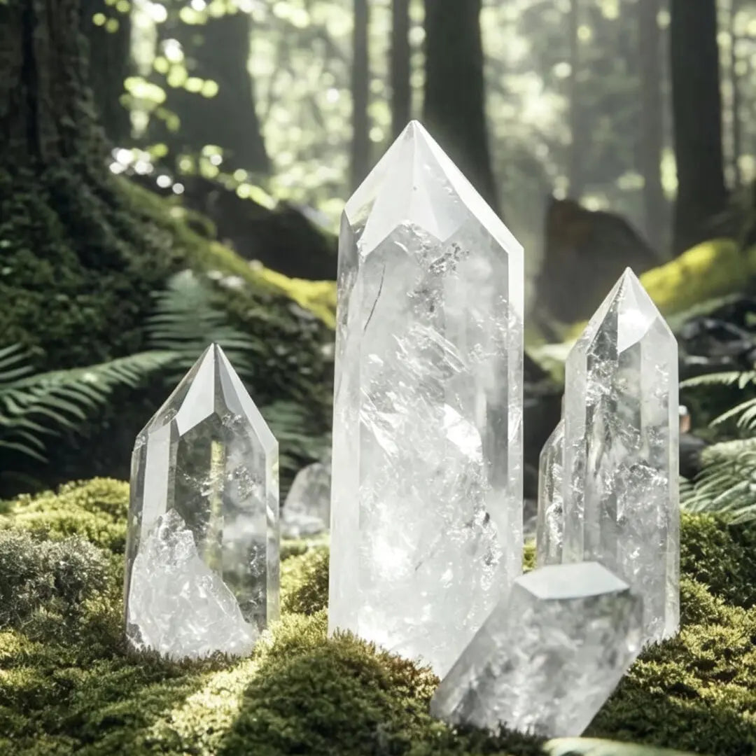 Clear quartz crystal stone featuring a clear appearance and natural mineral structure