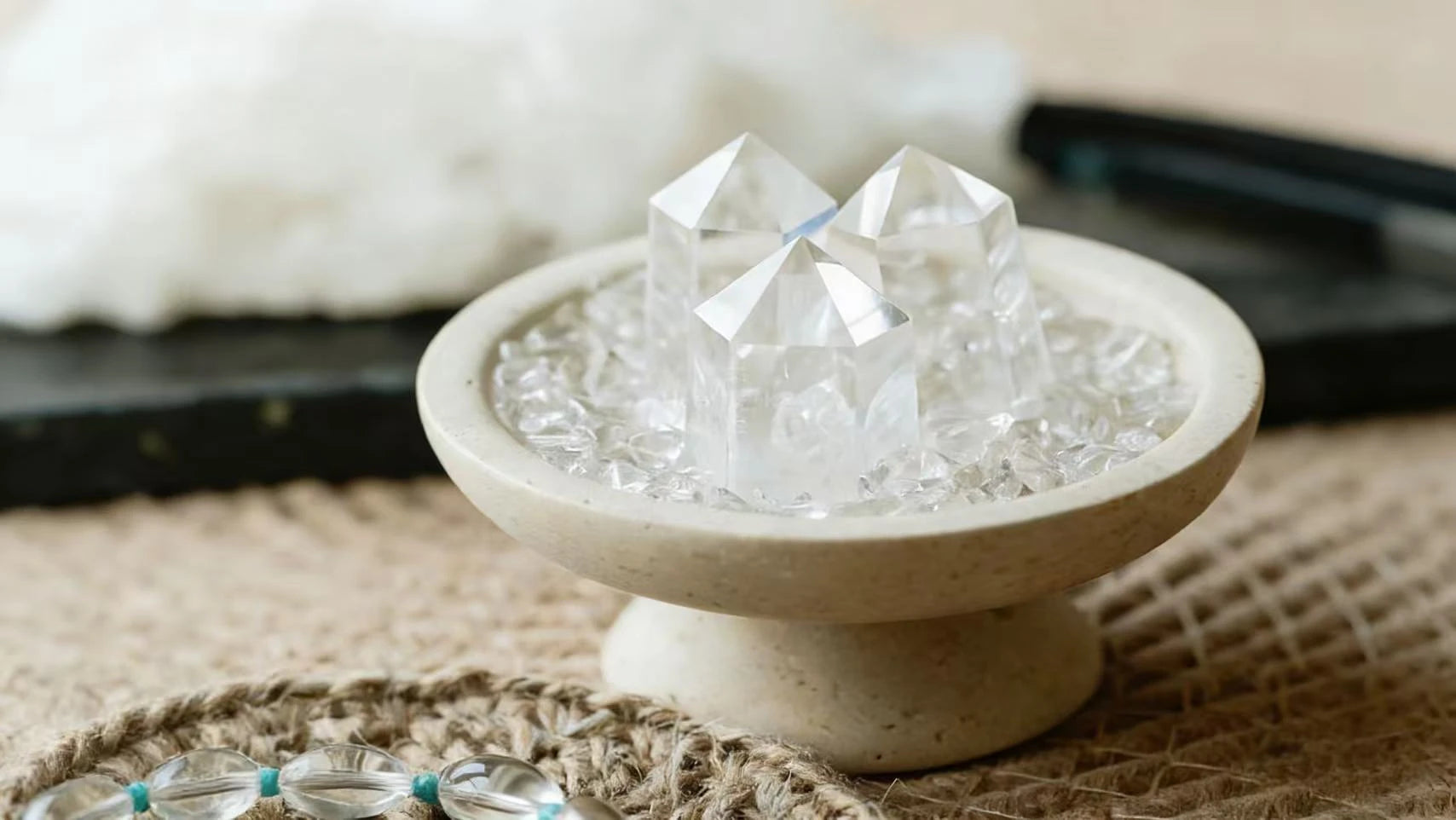 Clear quartz crystals for calming and clearing