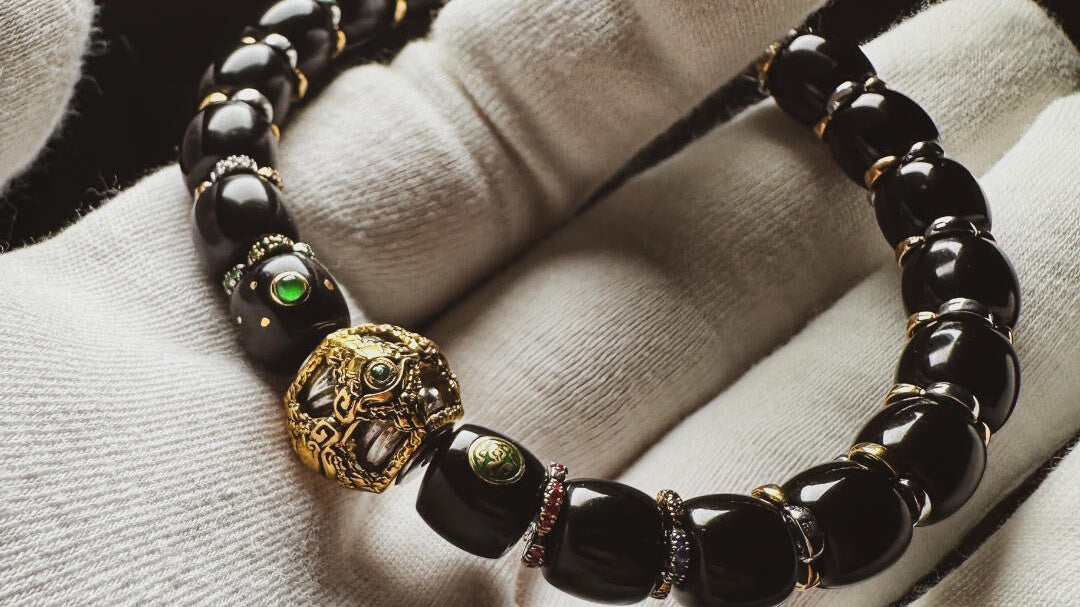 Crystal beads bracelet for men featuring crystals and healing stones
