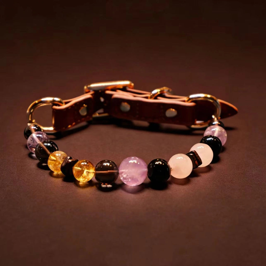 Handcrafted crystal healing pet collars for dogs and cats