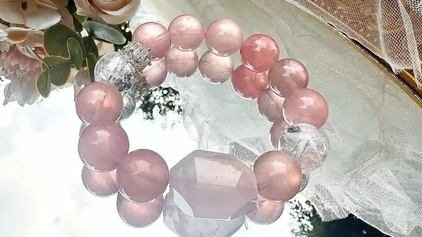 Crystal pink bracelet for love attraction featuring natural rose quartz beads