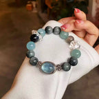 Designer aquamarine beaded bracelet featuring natural blue crystal gemstone