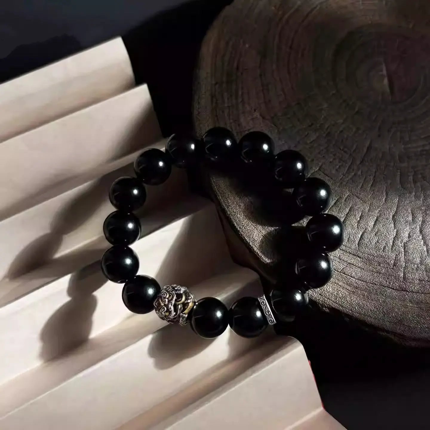 Feng shui pixiu black obsidian bracelet for men for grounding and inner strength