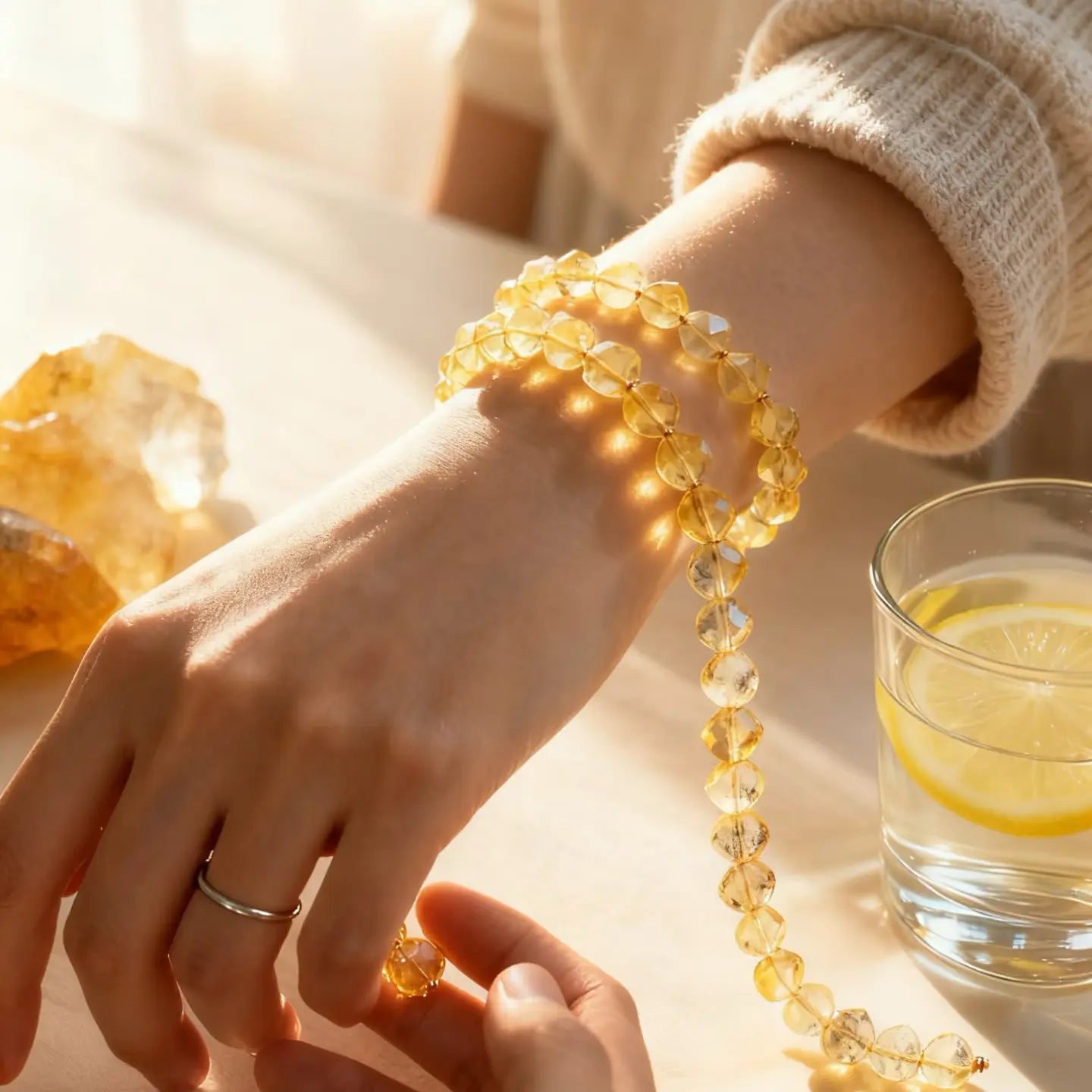 Genuine citrine bracelet featuring yellow stones and crystals for wealth and money