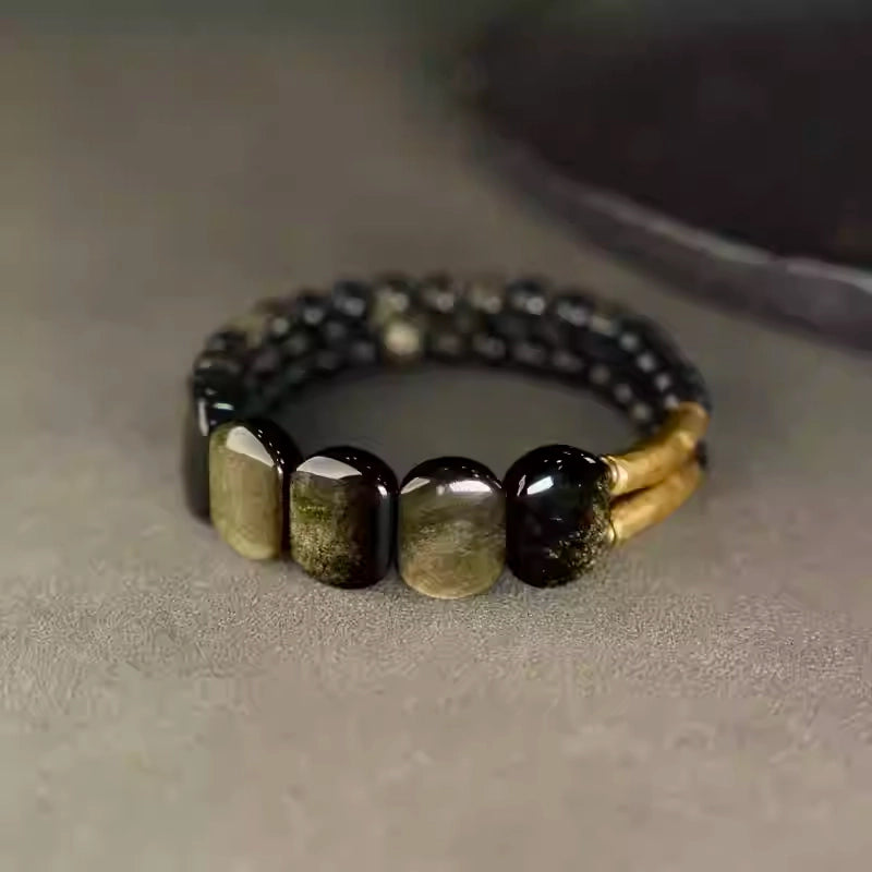 Women golden obsidian bracelet for protection and grounding