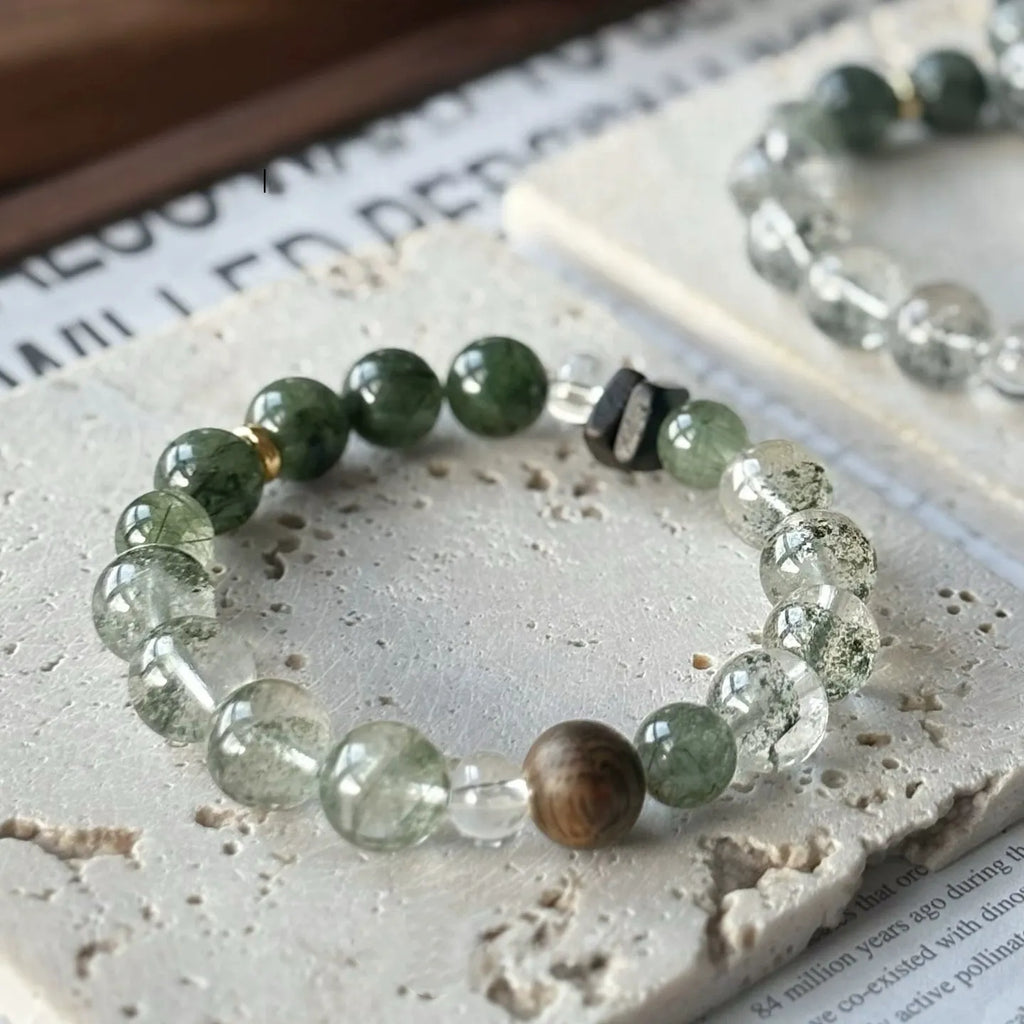 Green phantom quartz crystal bracelet, a healing jewelry for personal success