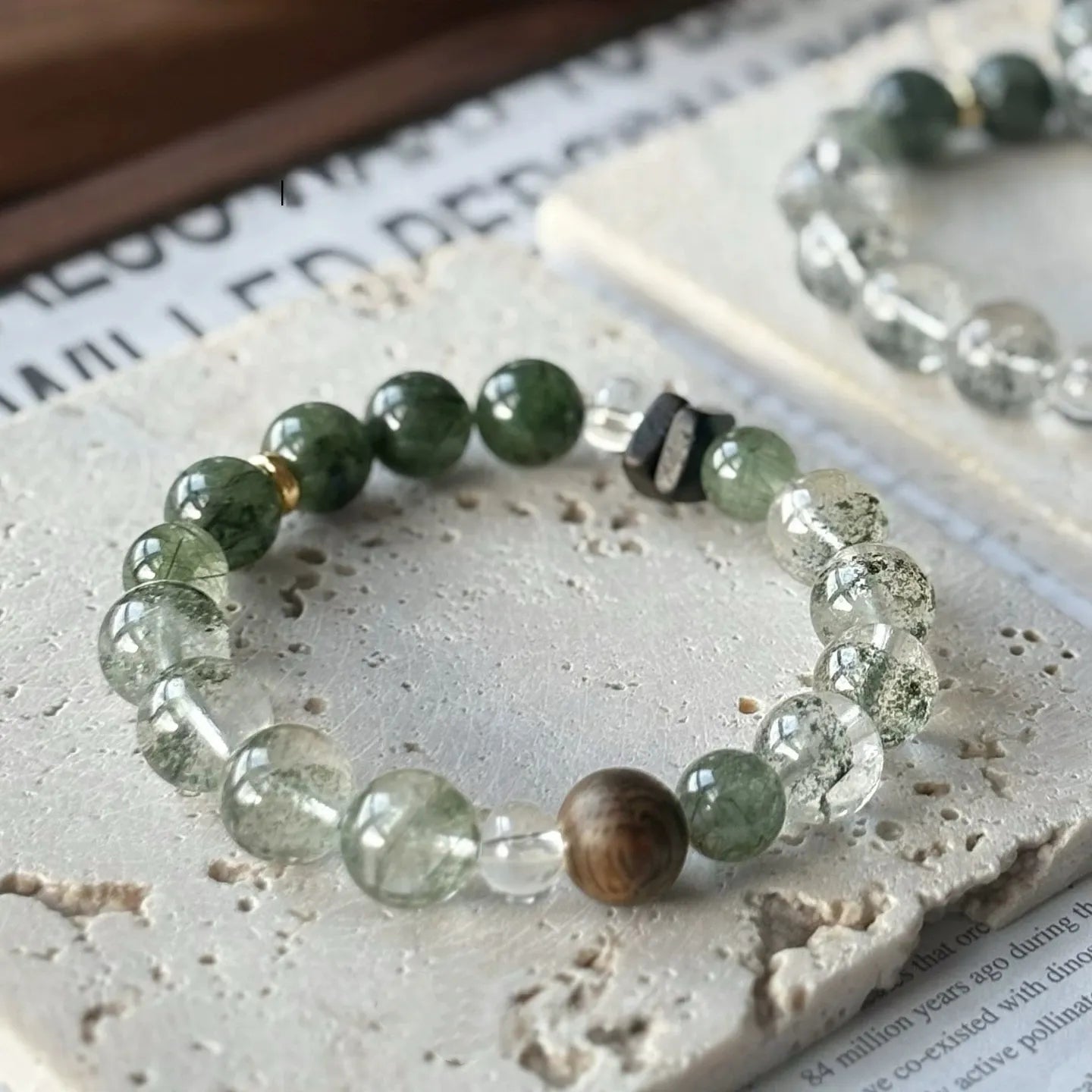 Green phantom quartz crystal bracelet, a healing jewelry for personal success