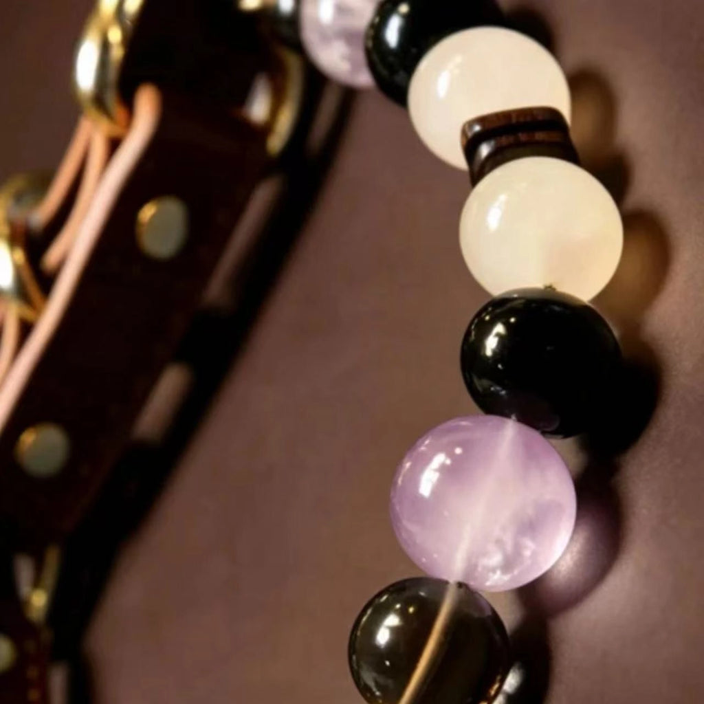 Crystal healing pet collars with genuine crystal stone for dogs and cats