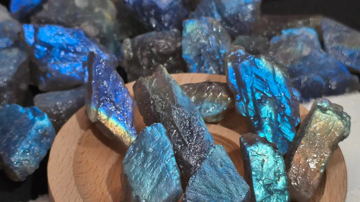 Labradorite gem with natural crystal texture for chakra energy symbolism