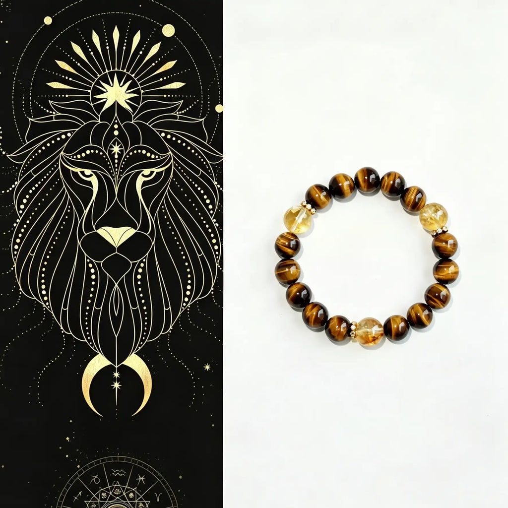 Leo crystal bracelet with citrine and tiger eye beads for confidence and power