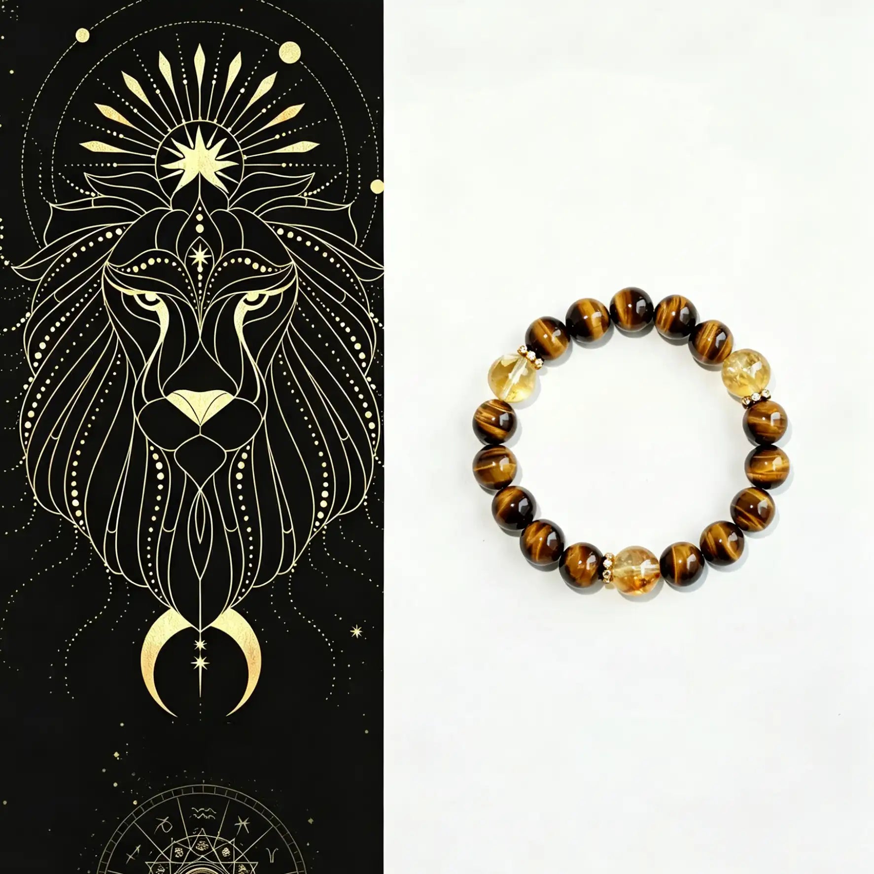 Leo crystal bracelet with citrine and tiger eye beads for confidence and power
