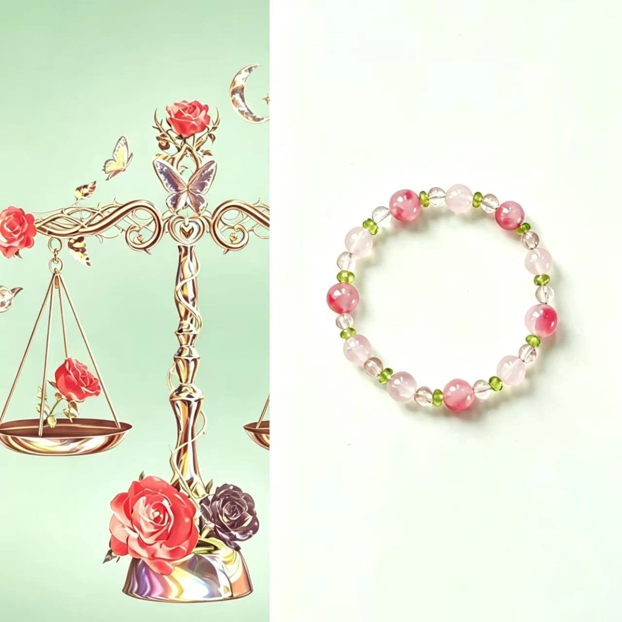 Libra zodiac bracelet with rose quartz for love and harmony