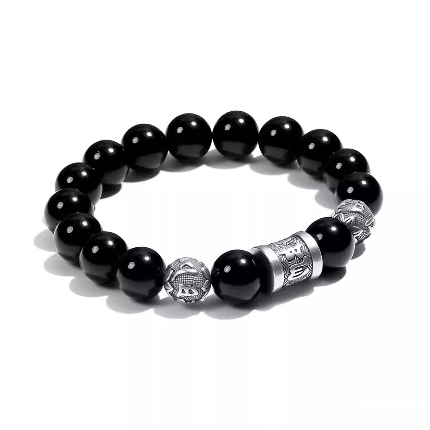 Mens black obsidian bracelet for wealth, protection and power