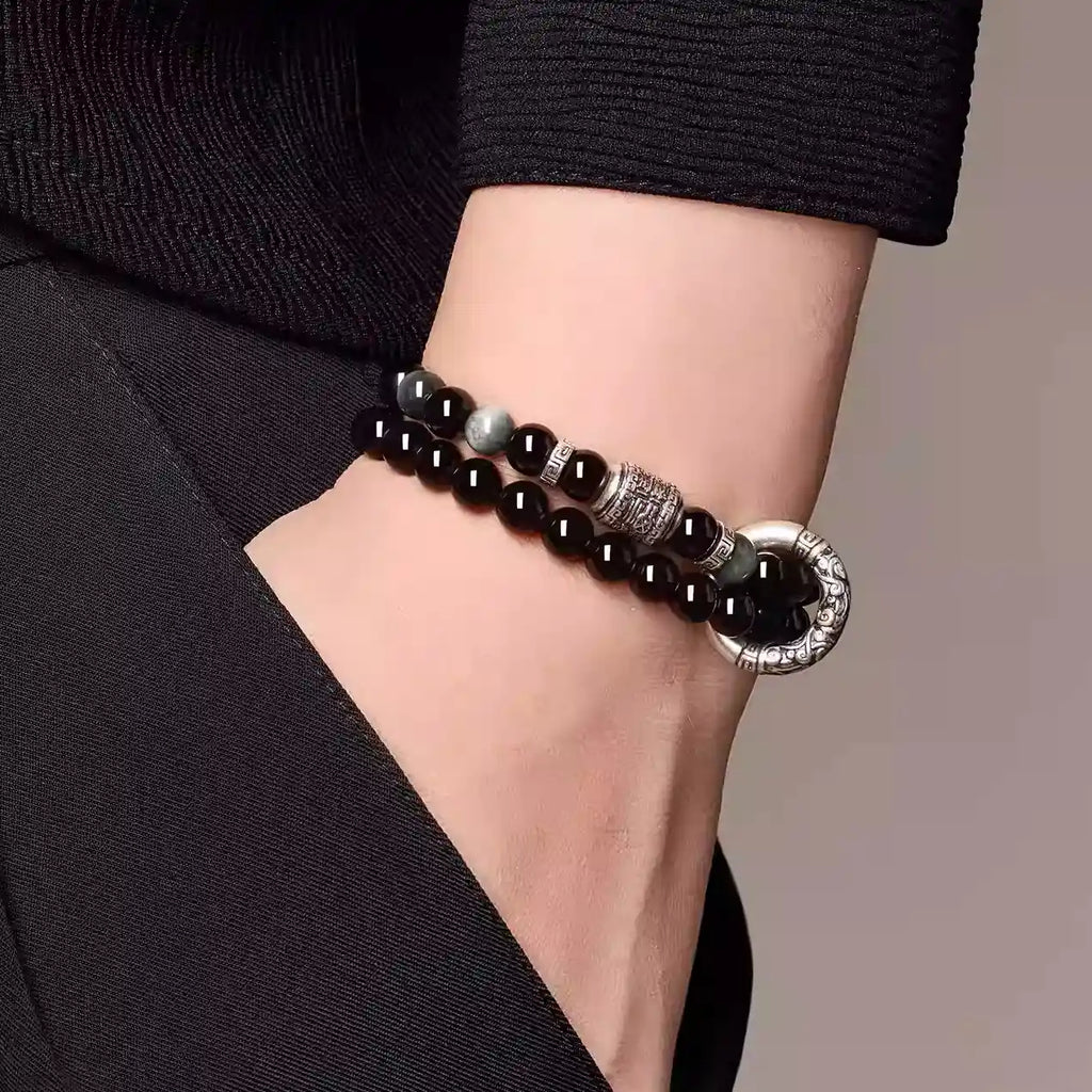 Black obsidian bracelet mens style - crystal bracelet for protection and personal power
