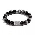 Mens silver obsidian bracelet, designed for protection and grounding