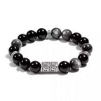 Mens silver obsidian bracelet, designed for protection and grounding