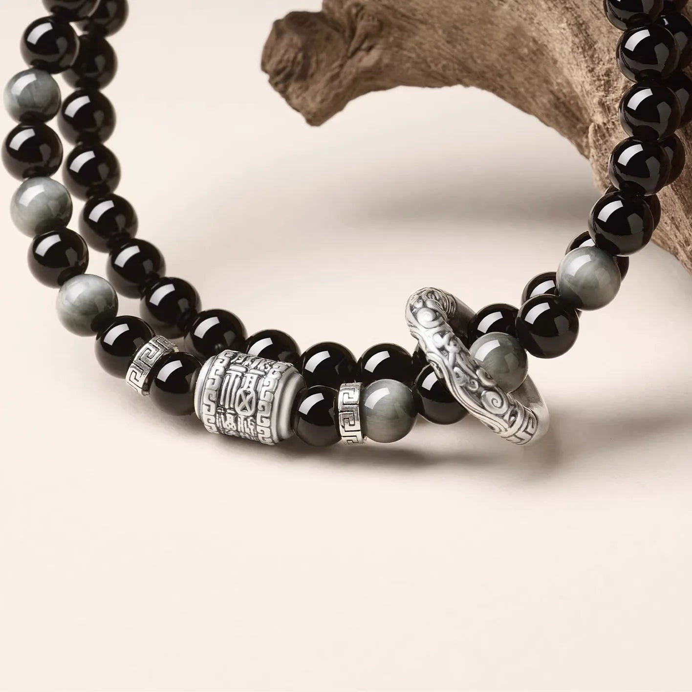 Protection crystal bracelet for men with black obsidian stones for grounding energy