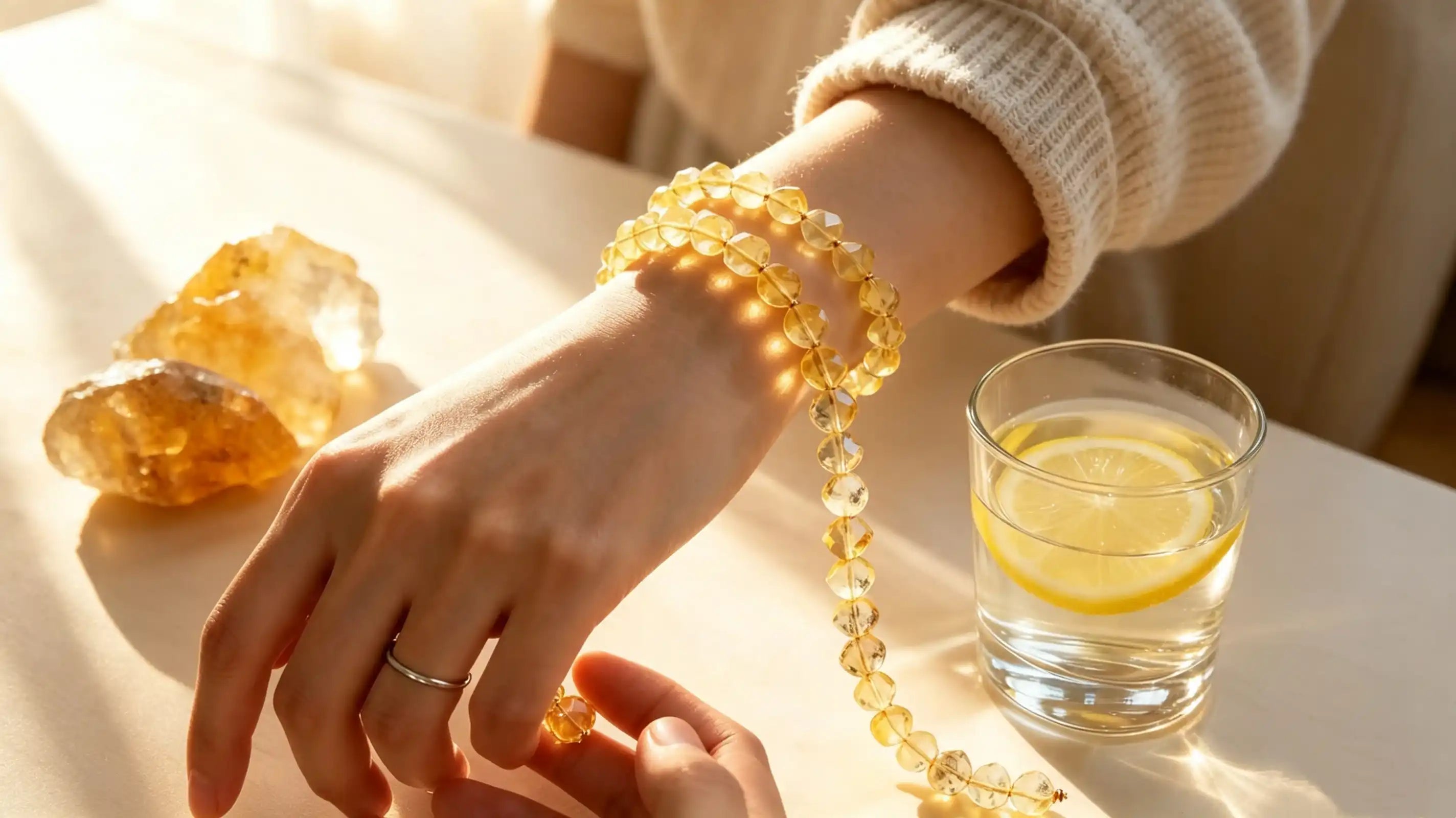 Money bracelet for women with gold citrine crystal beads