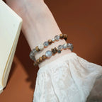 Moonstone crystal bracelet with agarwood beads for calming and healing